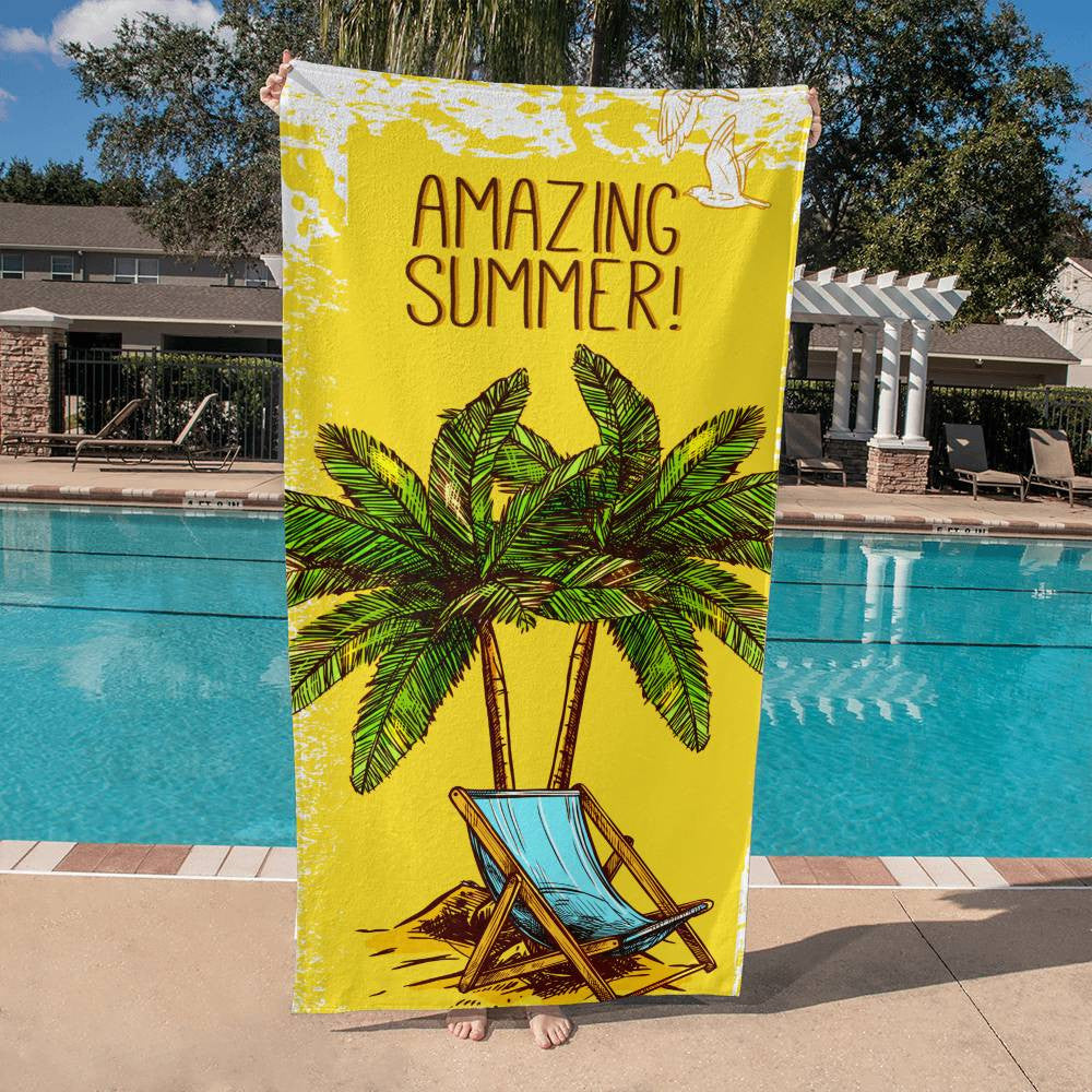 Beach Towel-Amazing Summer With Deck Chair and Palms - YERTIZZ.COM