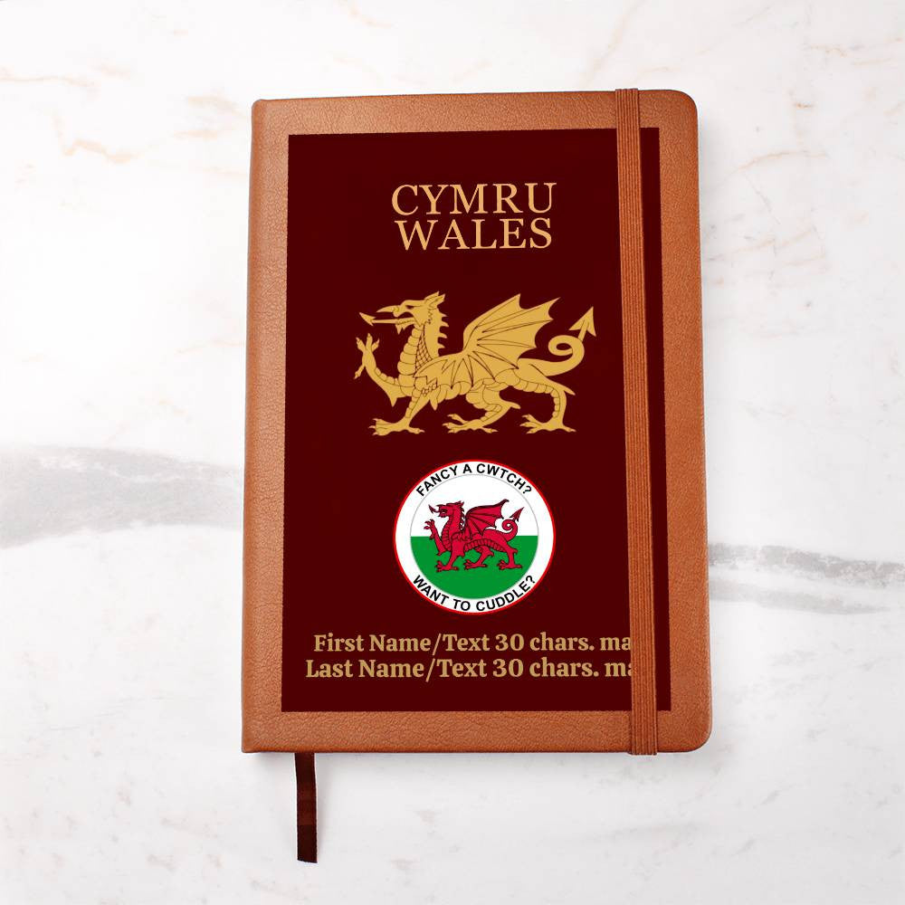 BURGUNDY Personalized Vegan Leather Graphic Journal-CYMRU-WALES JOURNAL