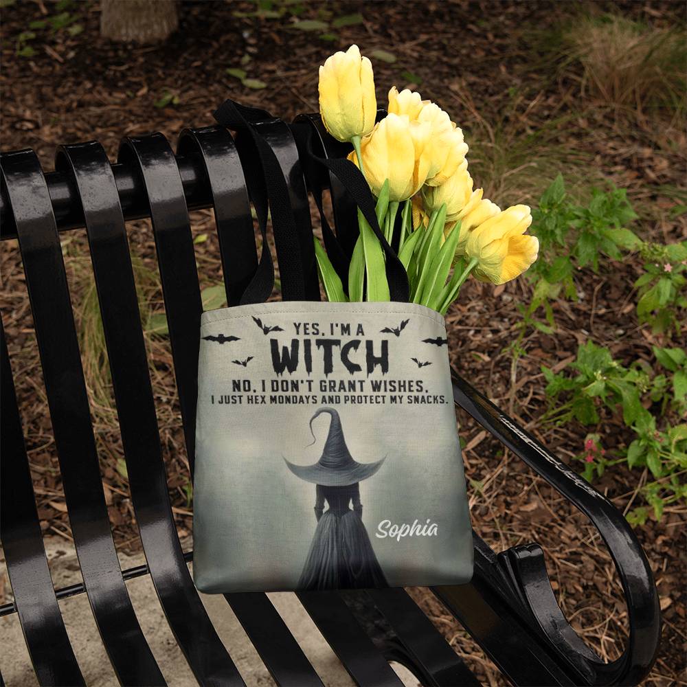 Personalized Witch Tote Bag – Custom Name Halloween Gothic Tote with Funny Quote !