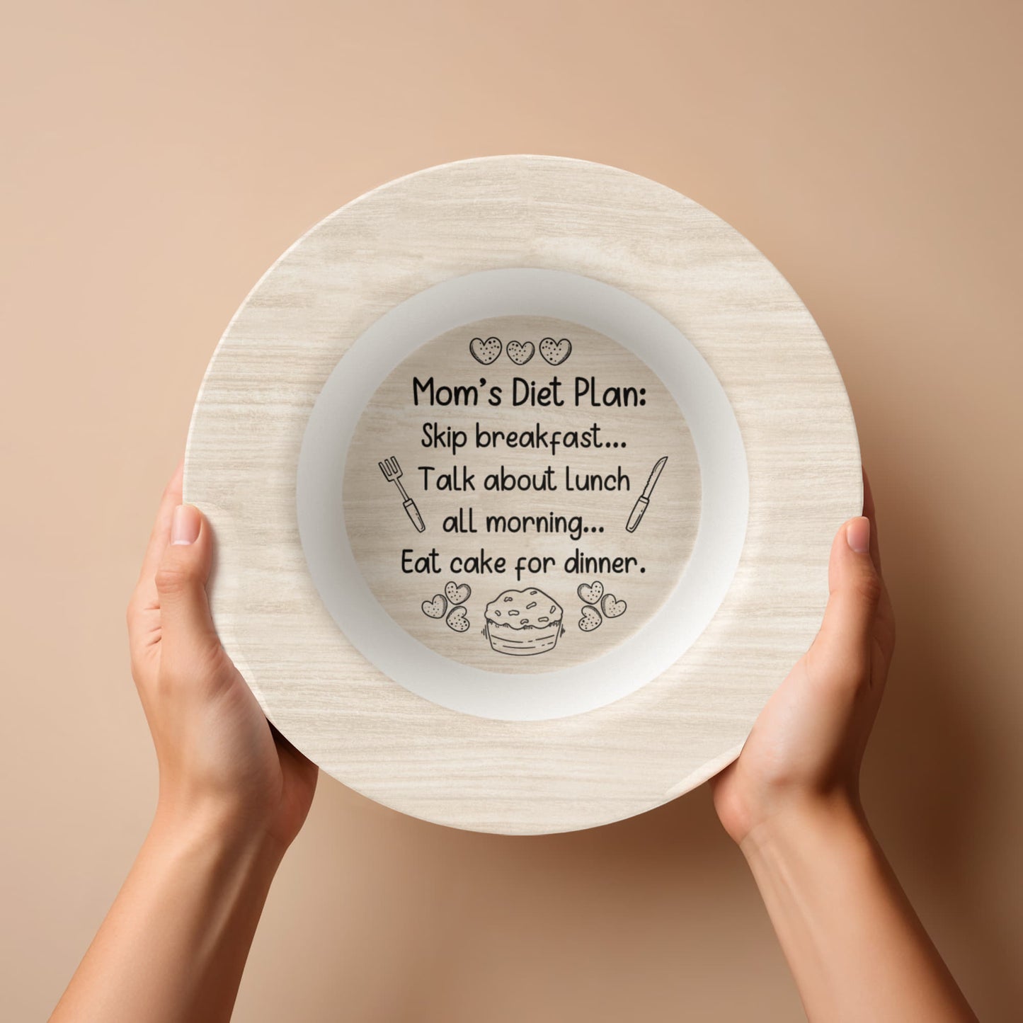 Funny Mom Diet Quote Plate, Platter and Bowl Set – Cake for Dinner Approved!