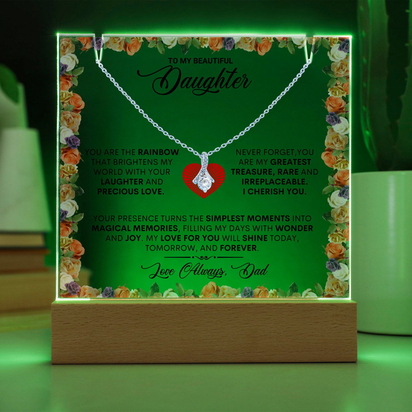 Keepsake Acrylic Plaque Alluring Beauty Necklace, Gift to Daughter, Love From Dad-1