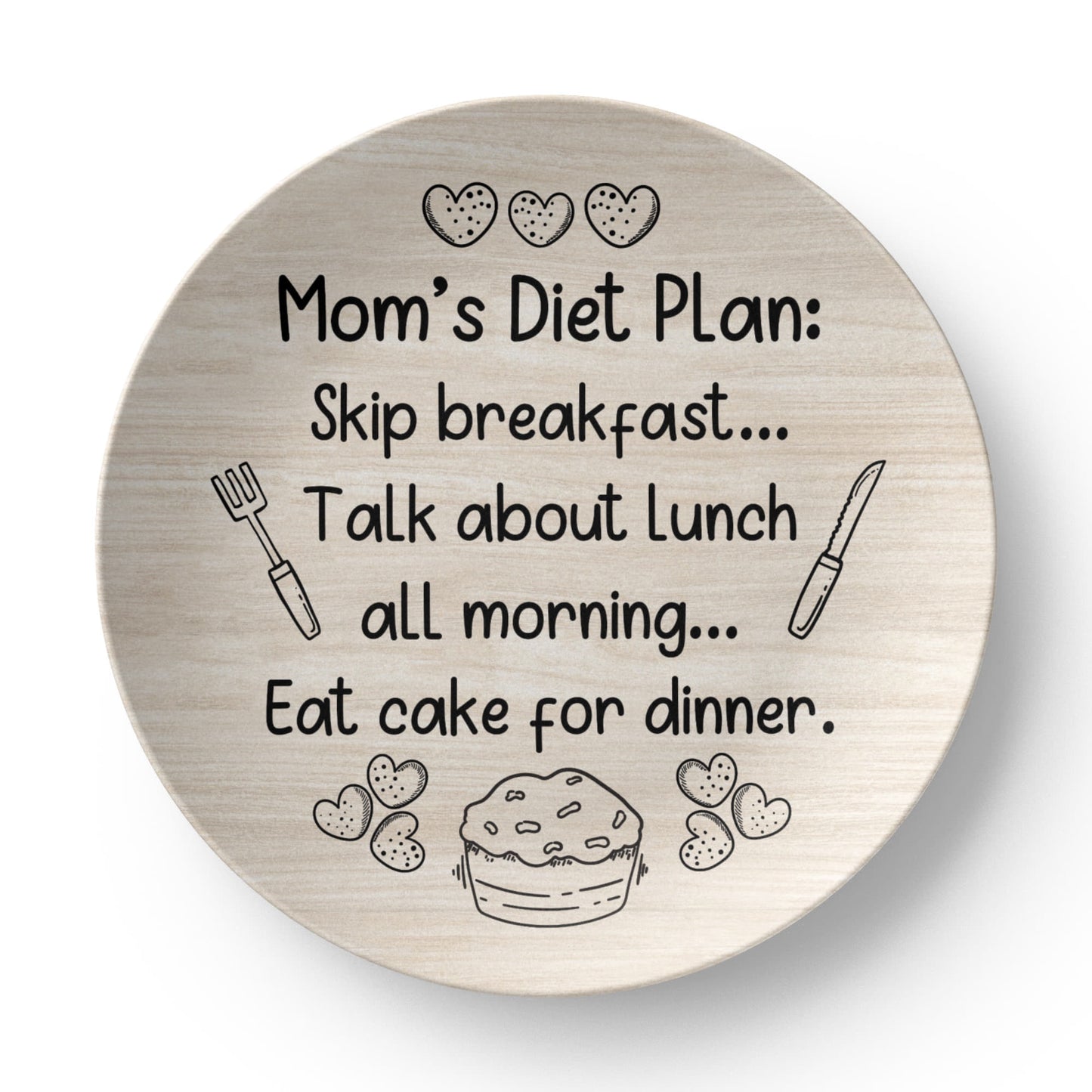 Funny Mom Diet Quote Plate, Platter and Bowl Set – Cake for Dinner Approved!