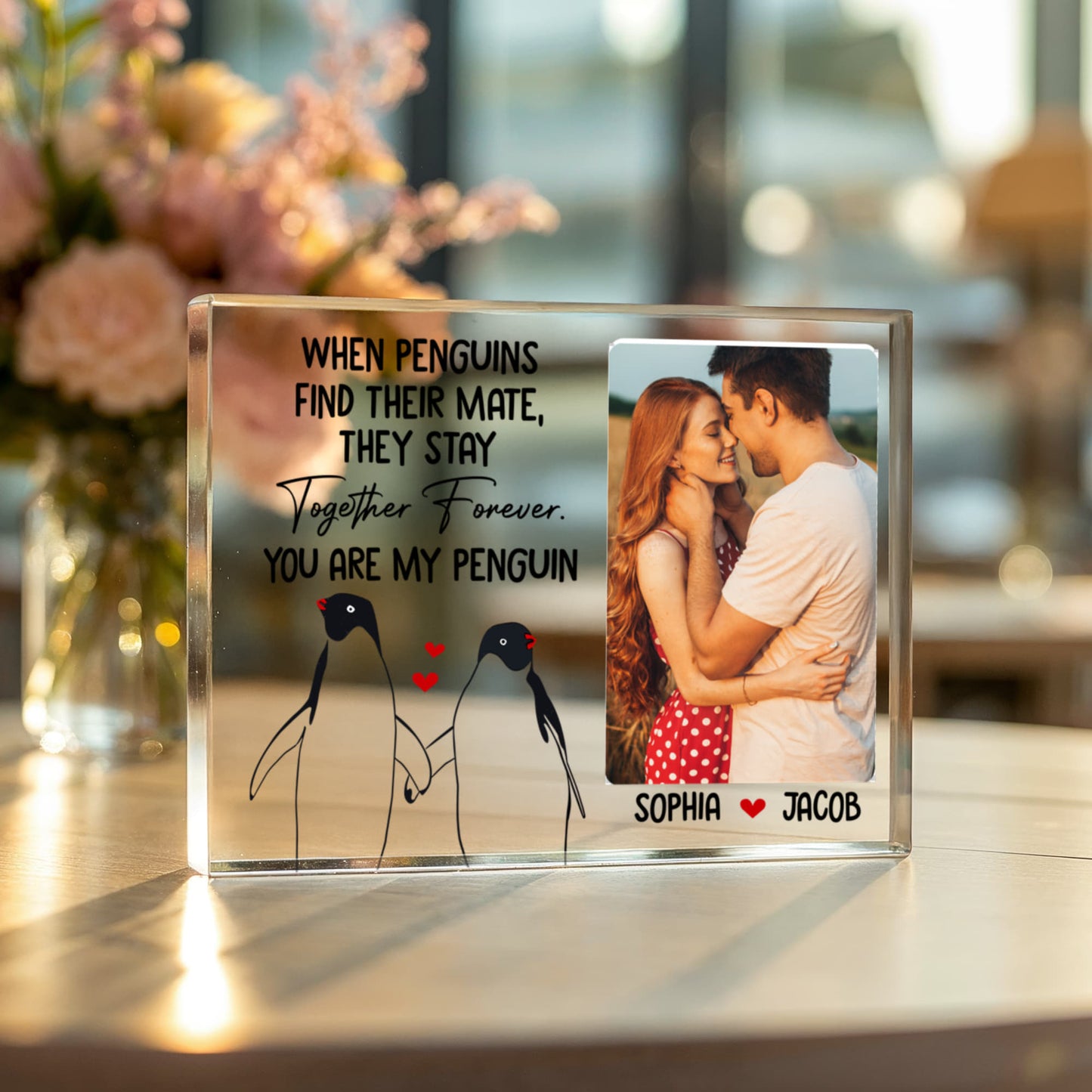 Personalized “You Are My Penguin” Acrylic Block – Custom Couple Photo Gift, Cute Love Keepsake for Valentine's Day, Anniversary, or Engagement