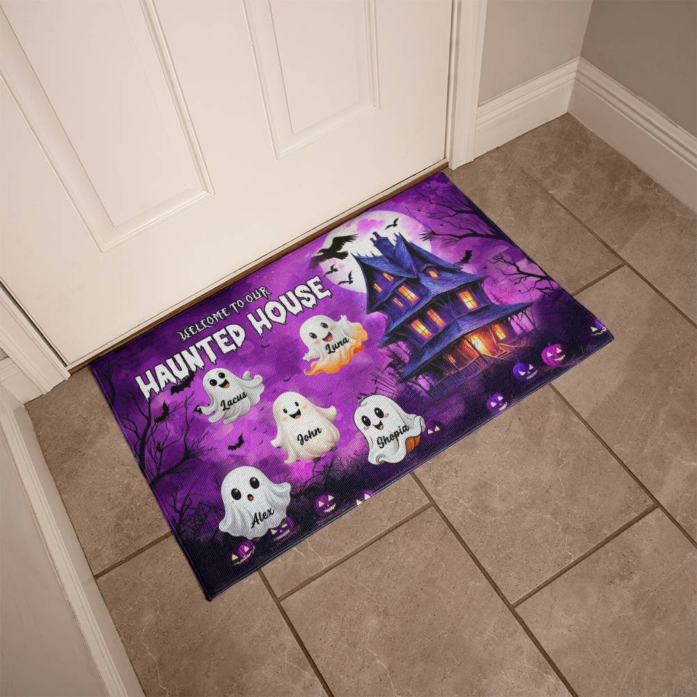 Welcome to Our Haunted House: A Spooky Family Greeting Mat !