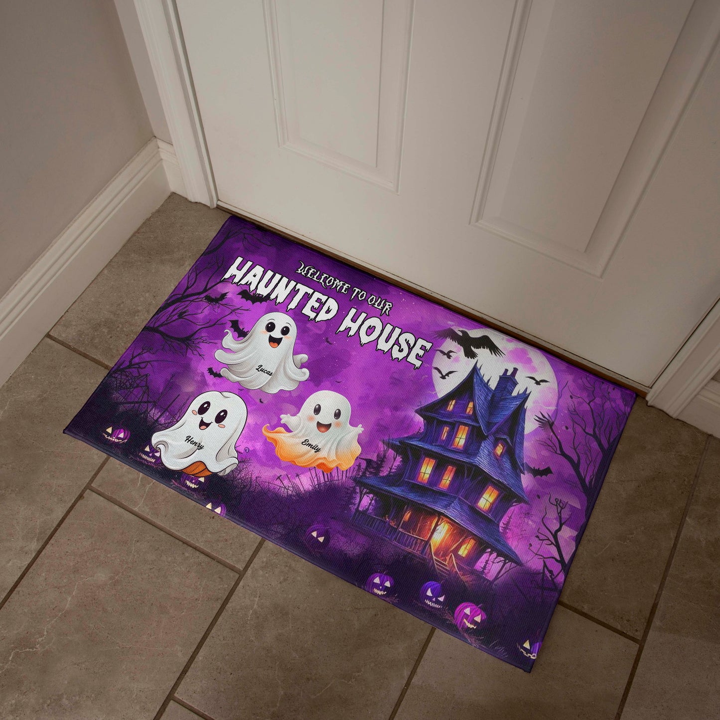 Welcome to Our Haunted House: A Spooky Family Greeting Mat !