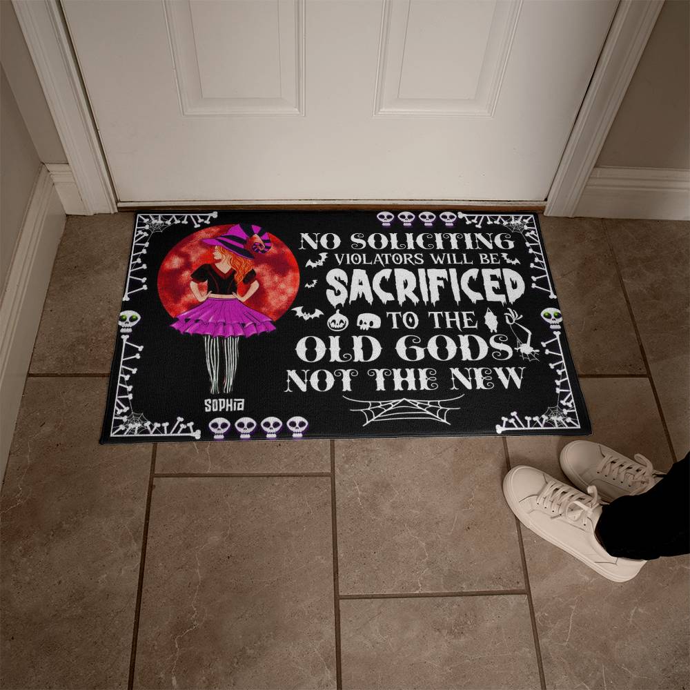 Personalized Halloween Doormat, Custom No Soliciting Welcome Mat, Funny Witch Door Mat with Name, Scary Front Porch Halloween Decor