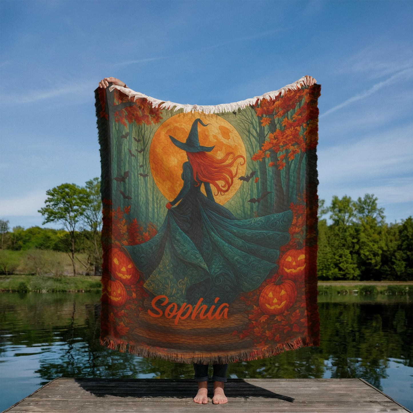 Personalized Witch Skeleton Blanket – Custom Halloween Throw with Name !