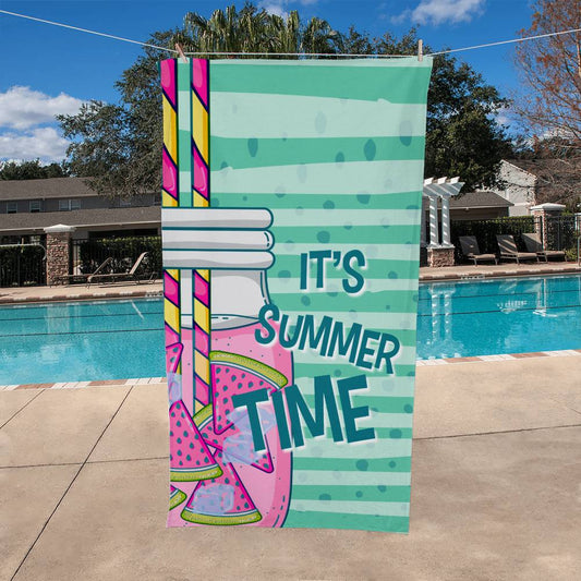 Beach Towel-Its Summer Time Drink and A Straw - YERTIZZ.COM