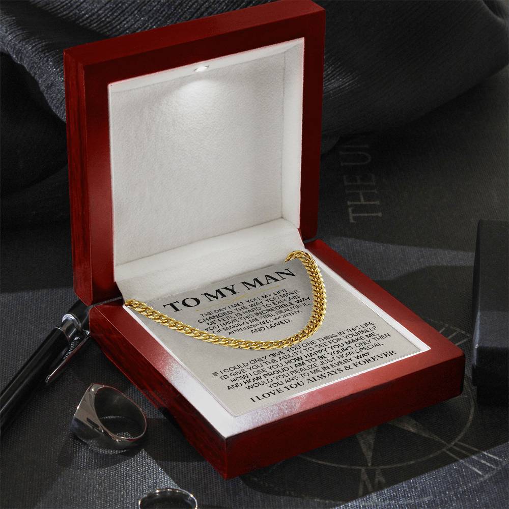 “To My Man” Cuban Link Chain – Heartfelt Gift for Husband, Boyfriend, or Fiancé