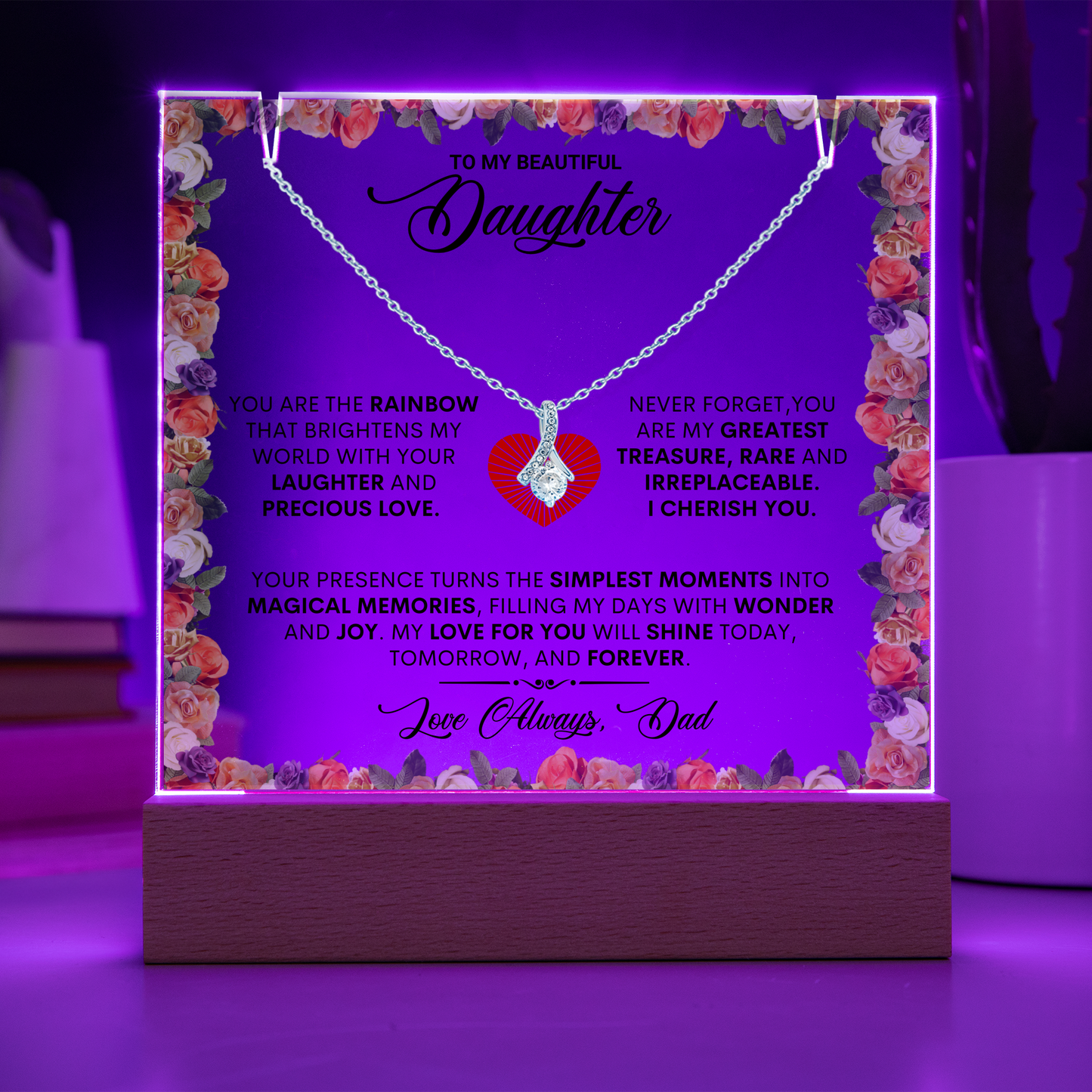 Keepsake Acrylic Plaque Alluring Beauty Necklace, Gift to Daughter, Love From Dad-1