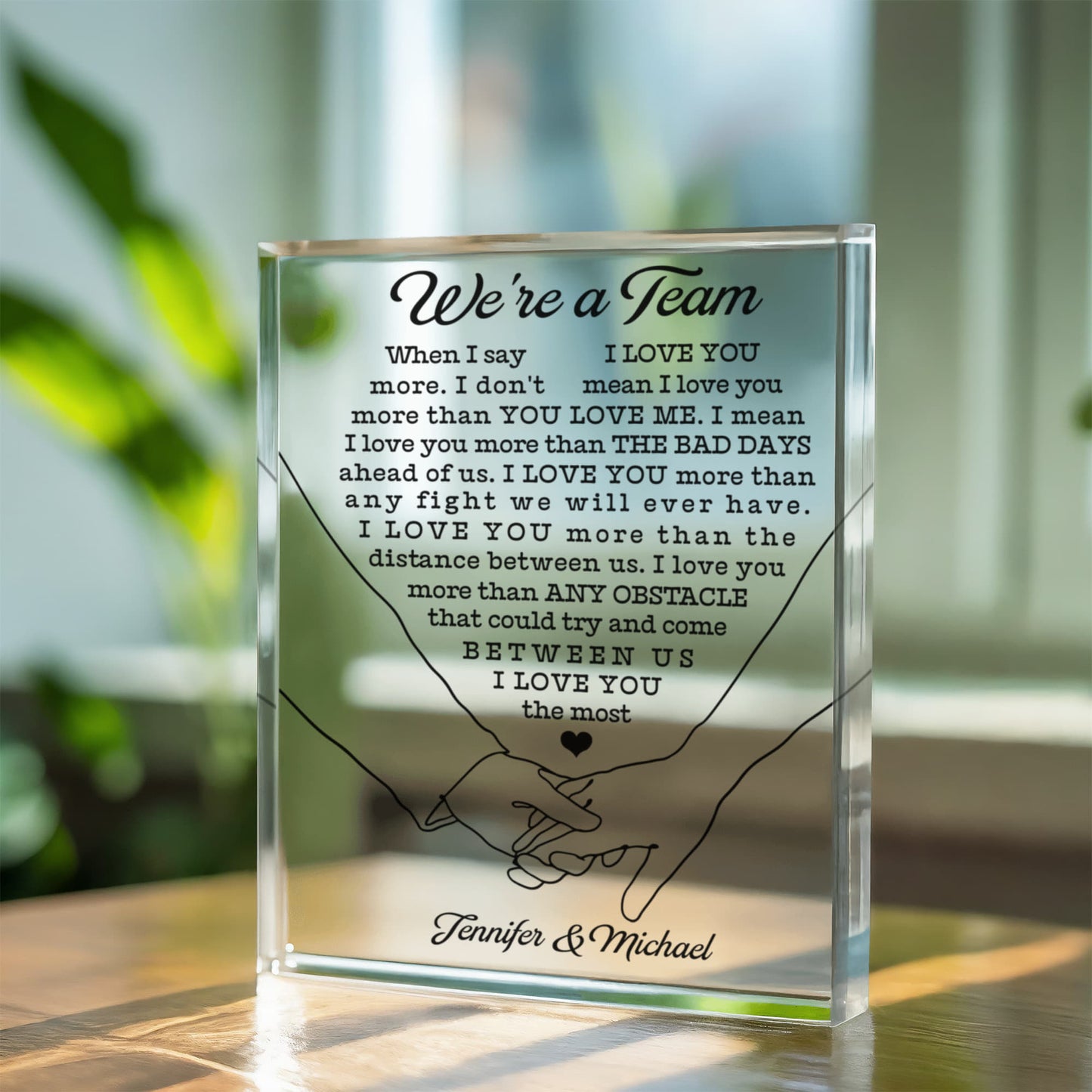 Personalized “We’re a Team” Acrylic Block – Custom Love Gift for Couples, Romantic Keepsake for Anniversary, Engagement or Wedding