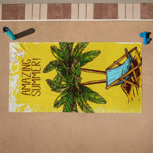 Beach Towel-Amazing Summer With Deck Chair and Palms - YERTIZZ.COM