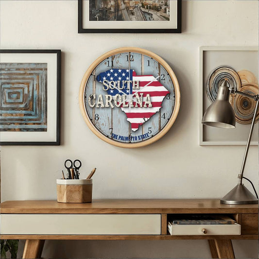 Palmetto State-South Carolina-Wooden Frame 10inch Wall Clock