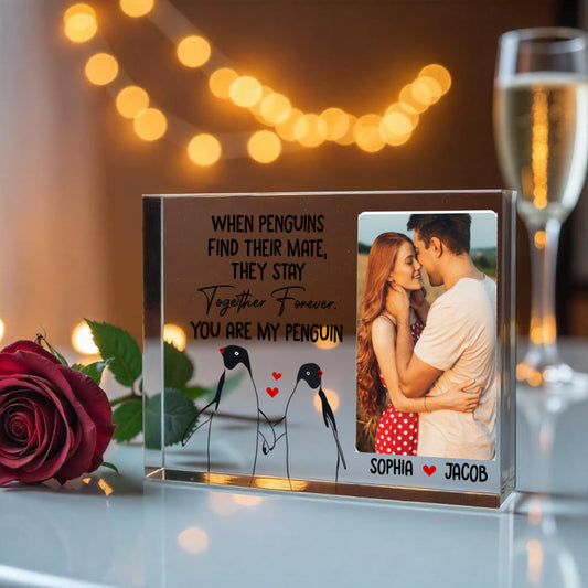 Personalized “You Are My Penguin” Acrylic Block – Custom Couple Photo Gift, Cute Love Keepsake for Valentine's Day, Anniversary, or Engagement