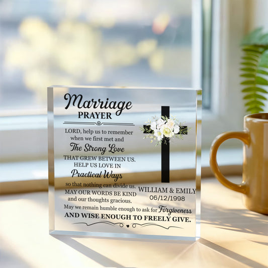 Personalized Marriage Prayer Acrylic Block – Custom Wedding Gift, Wedding Prayer Keepsake, Marriage Blessing for Couples