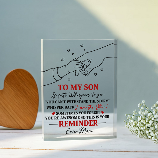 Personalized “To My Son” Acrylic Block – Motivational Gift from Mom, Custom Inspirational Keepsake for Son