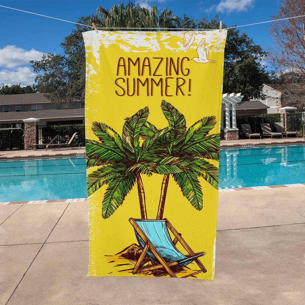 Beach Towel-Amazing Summer With Deck Chair and Palms - YERTIZZ.COM