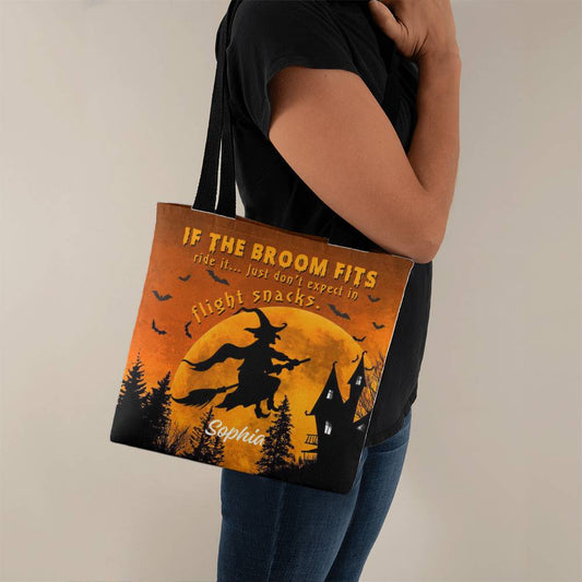 Custom Witch Tote Bag – Halloween Tote with Full Moon & Flying Witch !