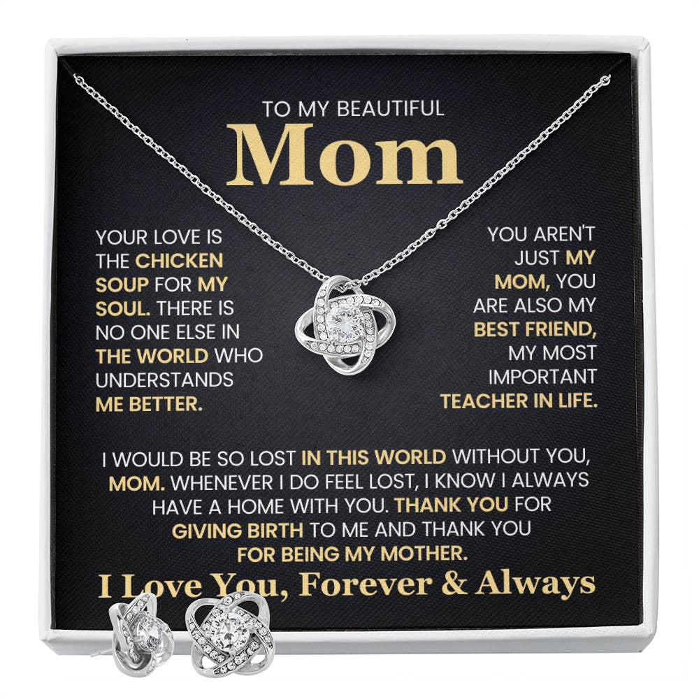 Love Knot Earrings & Necklace Set To My Beautiful Mom