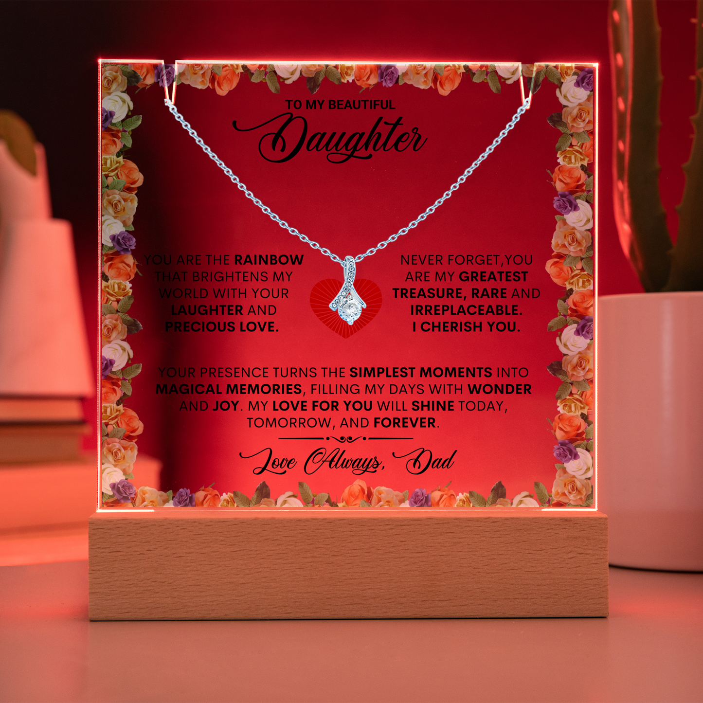 Keepsake Acrylic Plaque Alluring Beauty Necklace, Gift to Daughter, Love From Dad-1