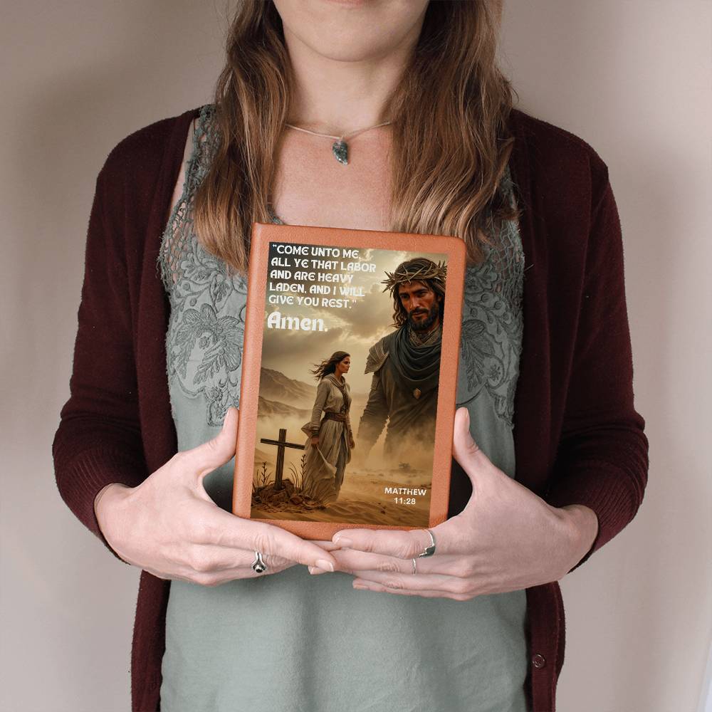 Bible Verse, John 3-16, Jesus and Cross-Vegan Leather Graphic Journal