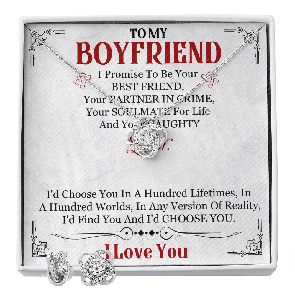 Love Knot Necklace Earring Set, To My Boyfriend, I Love You, Valentine's Day - YERTIZZ.COM