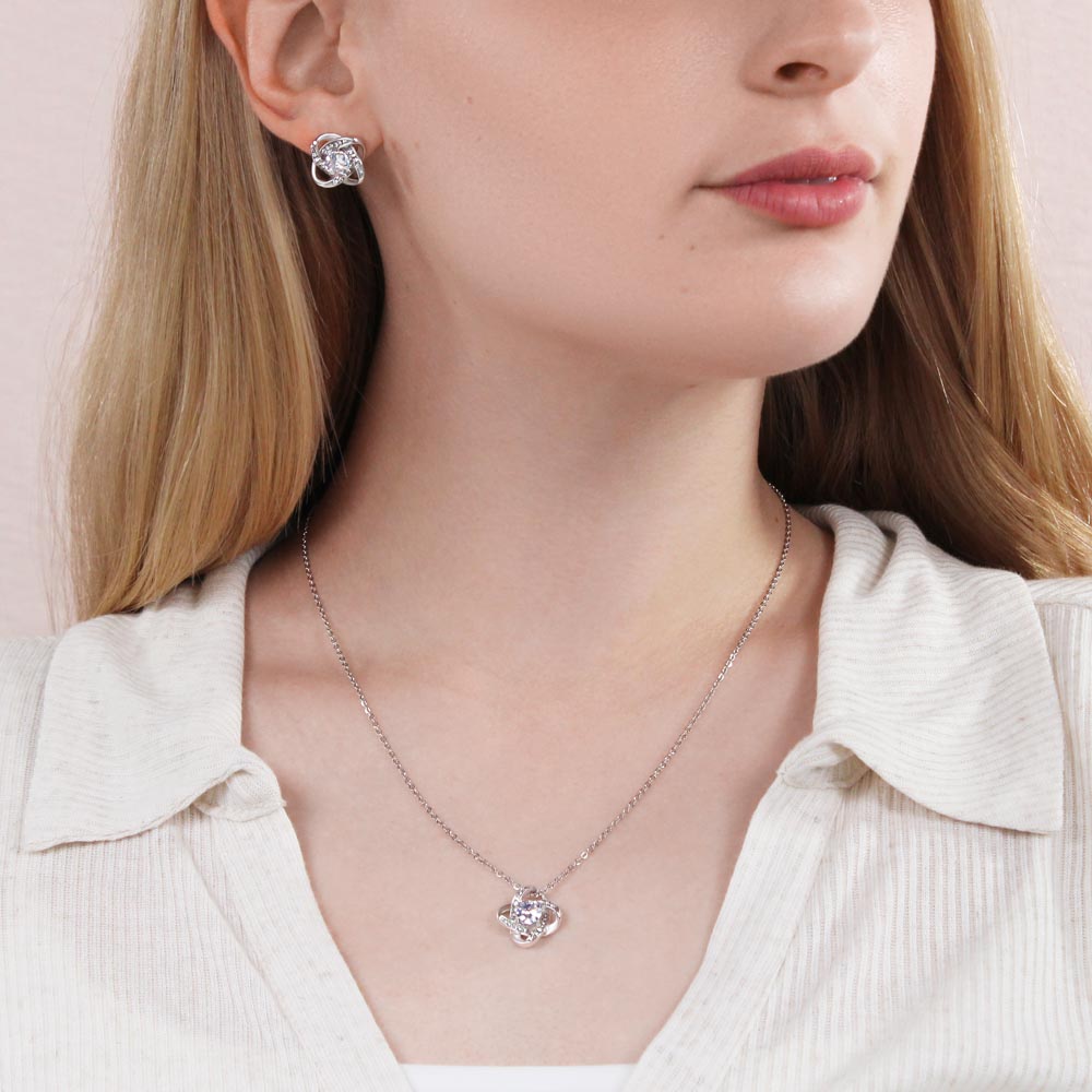 Love Knot Necklace Earring Set, To My Girlfriend, I Love You More And More, Valentine's Day - YERTIZZ.COM