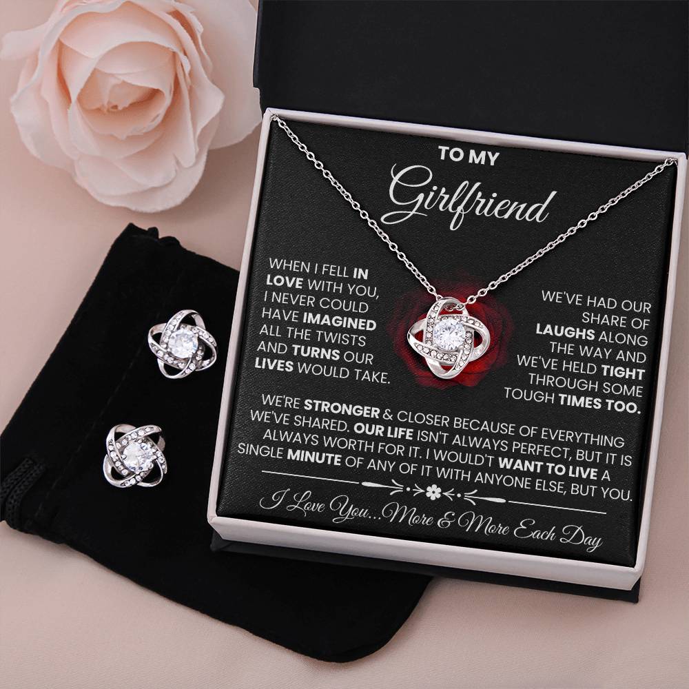 Love Knot Necklace Earring Set, To My Girlfriend, I Love You, Valentine's Day - YERTIZZ.COM