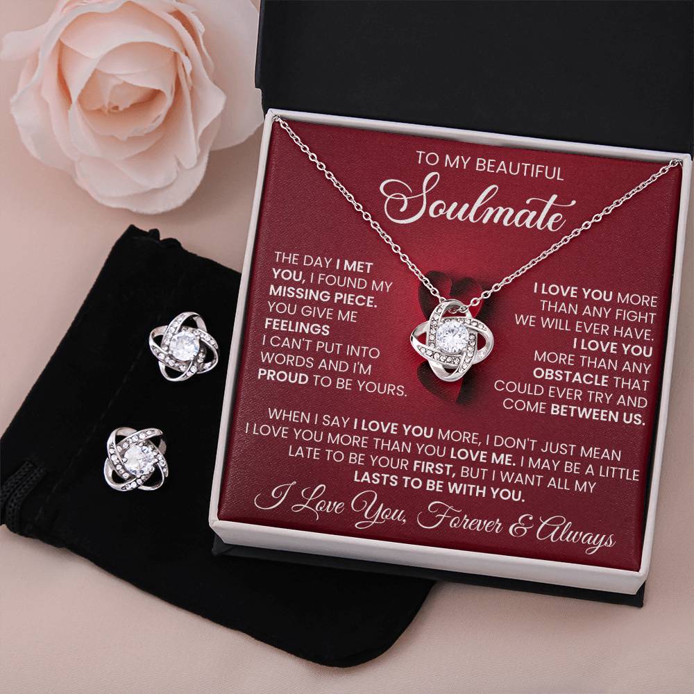 Love Knot Necklace Earring Set, To My Soulmate, Valentine's Day - YERTIZZ.COM