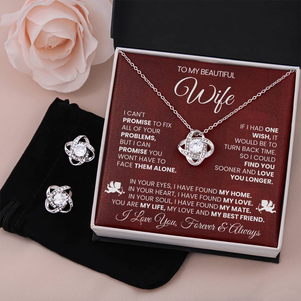 Love Knot Necklace Earring Set, To My Beautiful Wife, Love You, Valentine's Day - YERTIZZ.COM