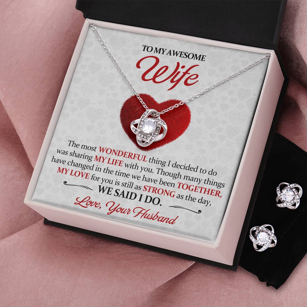Love Knot Necklace Earring Set, To My Awesome Wife, Valentine's Day - YERTIZZ.COM