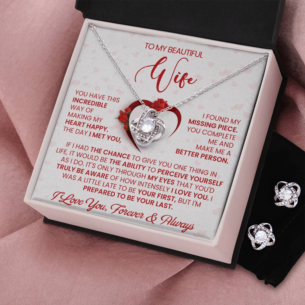 Love Knot Necklace Earring Set, To My beautiful Wife, Love You Forever and Always, Valentine's Day - YERTIZZ.COM