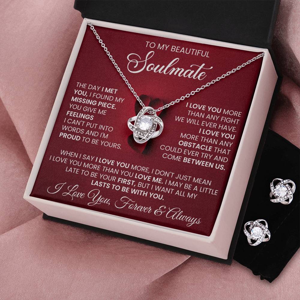 Love Knot Necklace Earring Set, To My Soulmate, Valentine's Day - YERTIZZ.COM