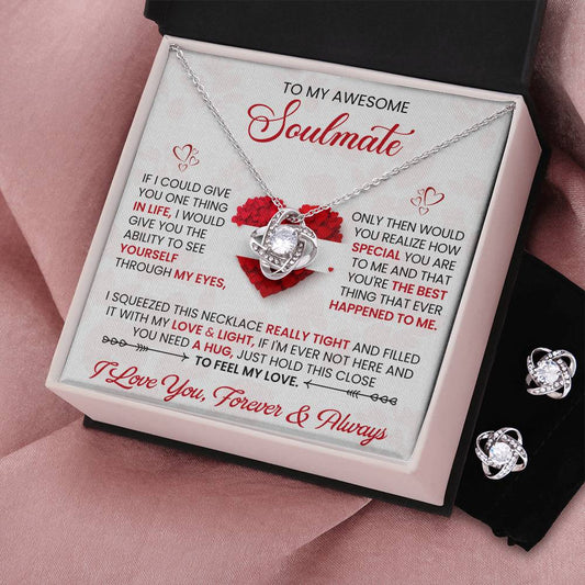 Love Knot Necklace Earring Set, To My Awesome Soulmate, Valentine's Day - YERTIZZ.COM