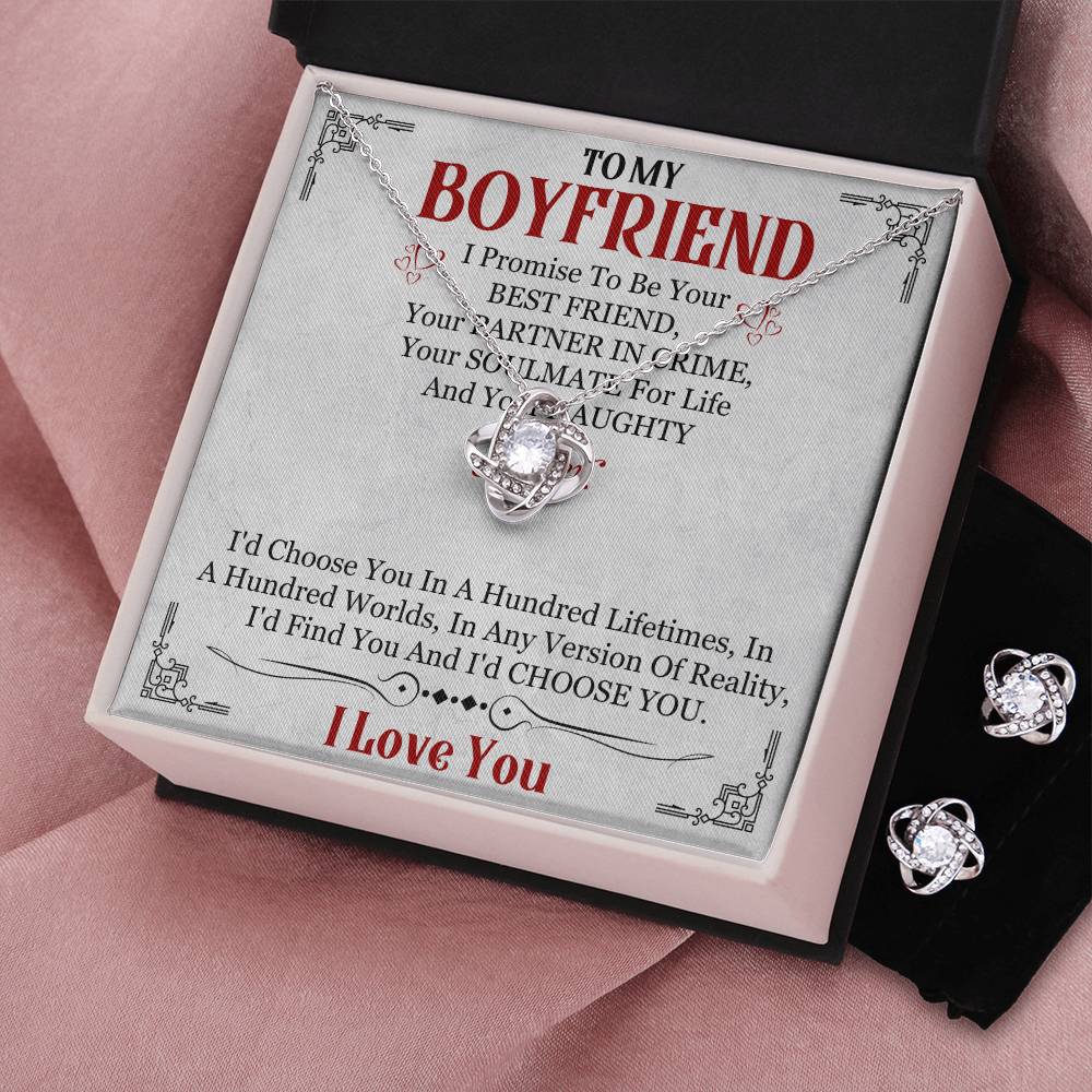 Love Knot Necklace Earring Set, To My Boyfriend, I Love You, Valentine's Day - YERTIZZ.COM