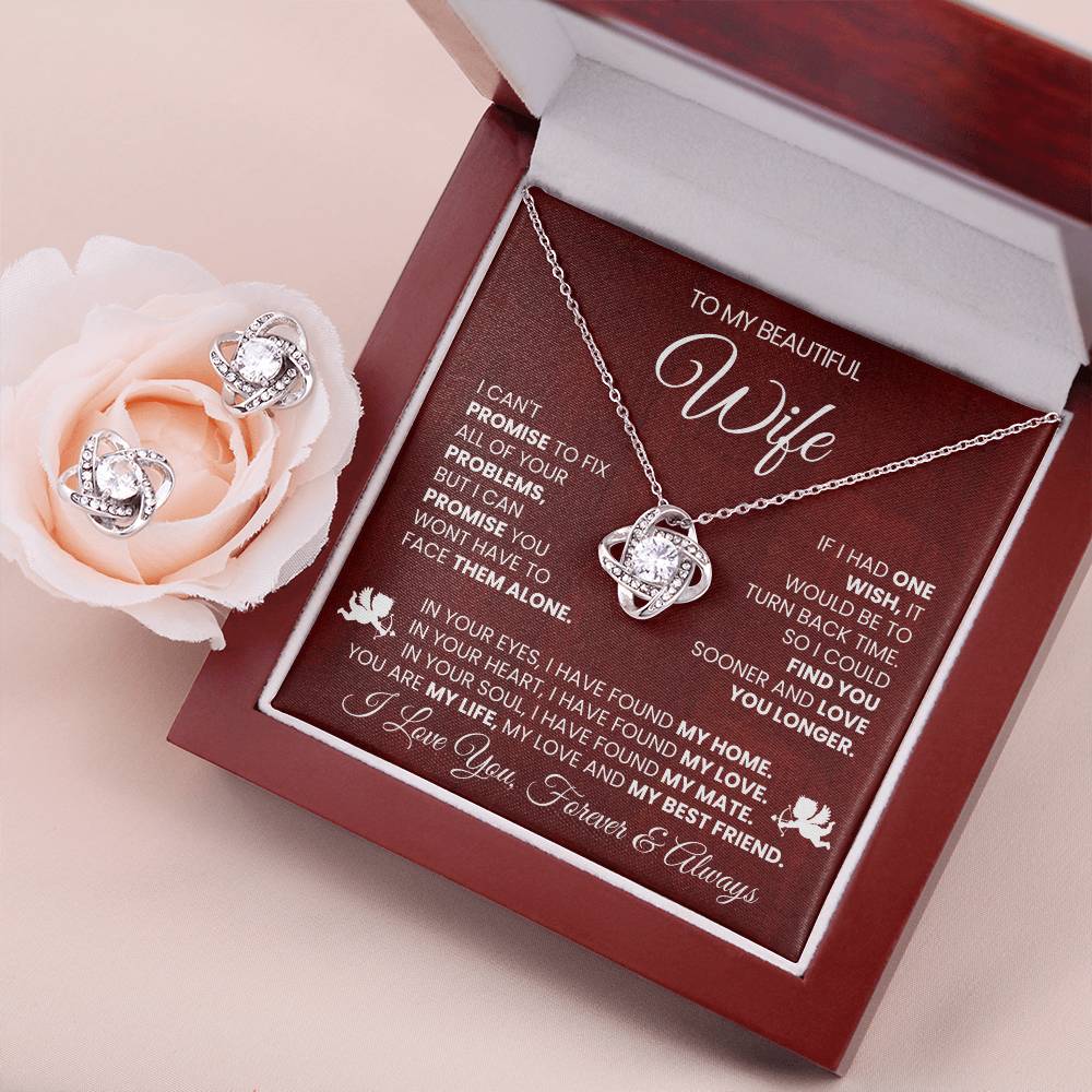 Love Knot Necklace Earring Set, To My Beautiful Wife, Love You, Valentine's Day - YERTIZZ.COM