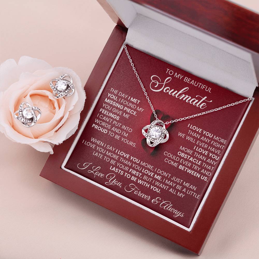 Love Knot Necklace Earring Set, To My Soulmate, Valentine's Day - YERTIZZ.COM