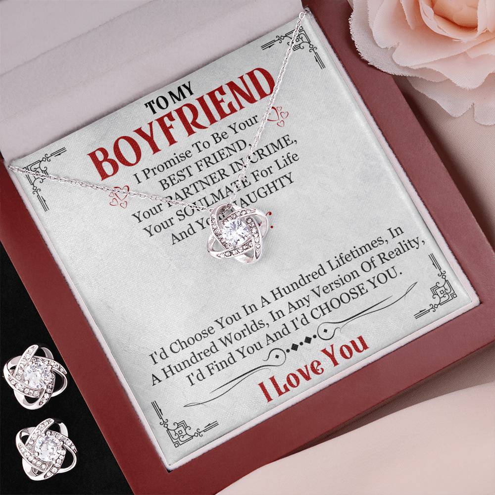 Love Knot Necklace Earring Set, To My Boyfriend, I Love You, Valentine's Day - YERTIZZ.COM