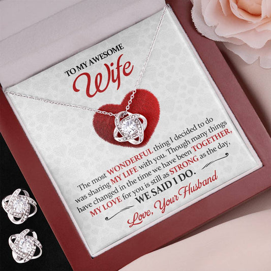 Love Knot Necklace Earring Set, To My Awesome Wife, Valentine's Day - YERTIZZ.COM
