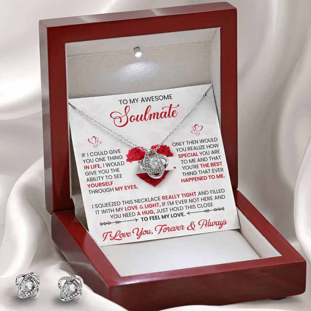 Love Knot Necklace Earring Set, To My Awesome Soulmate, Valentine's Day - YERTIZZ.COM