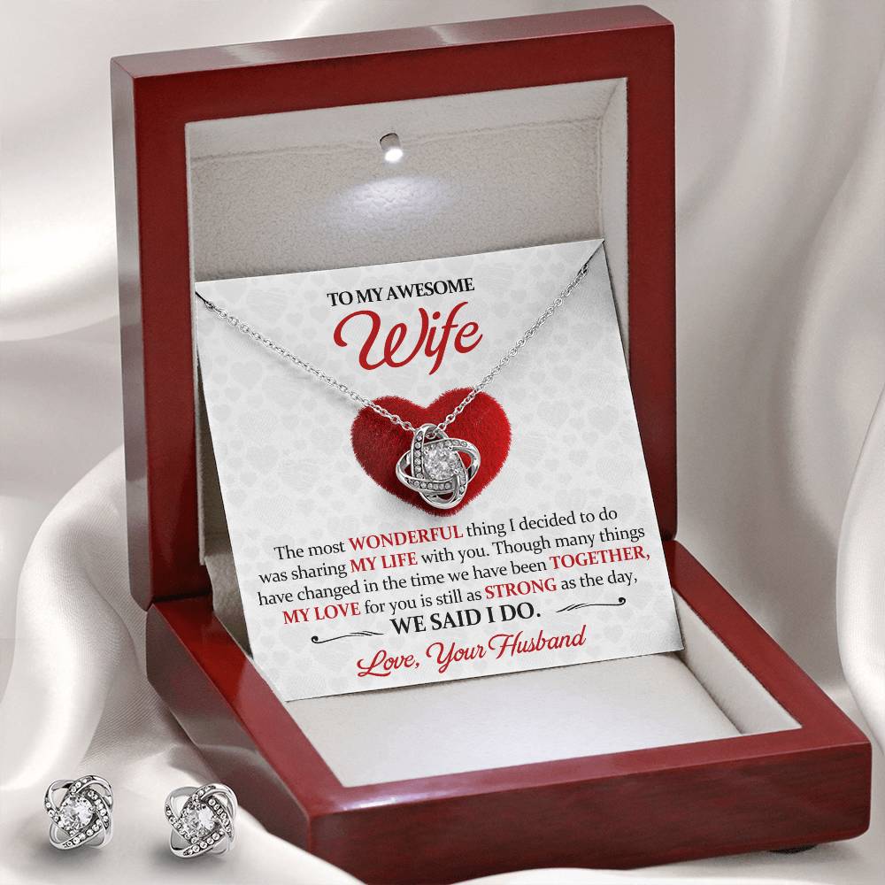 Love Knot Necklace Earring Set, To My Awesome Wife, Valentine's Day - YERTIZZ.COM
