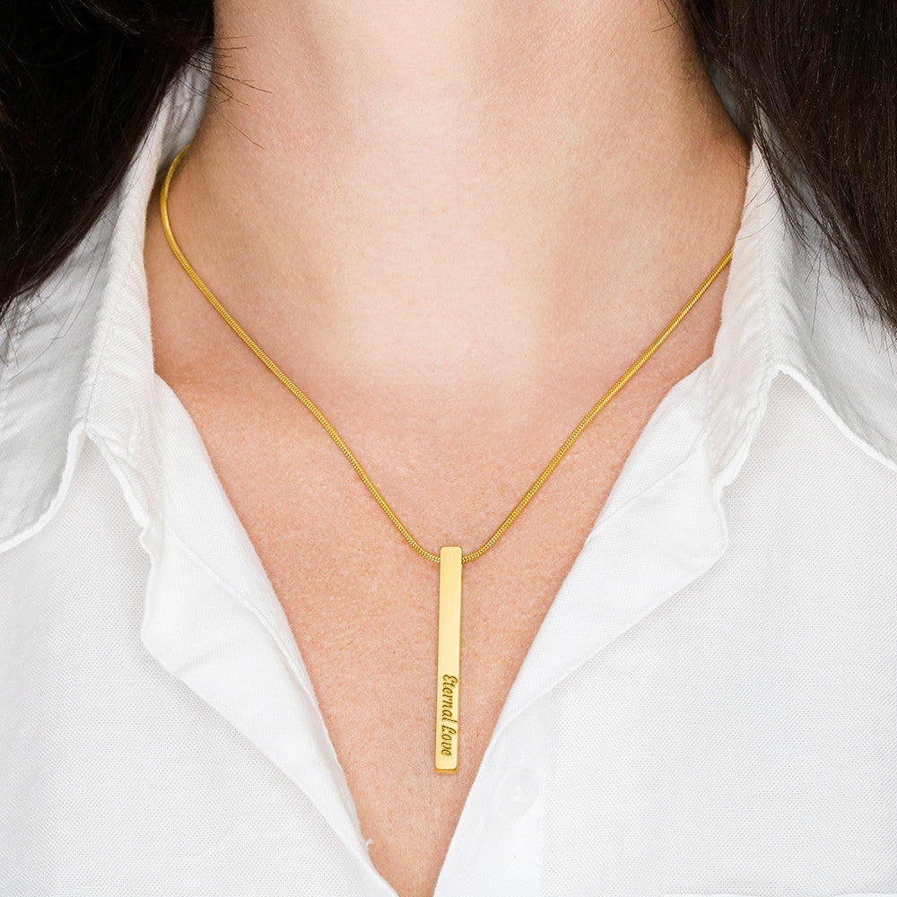 Engraved 4-sided stick necklace