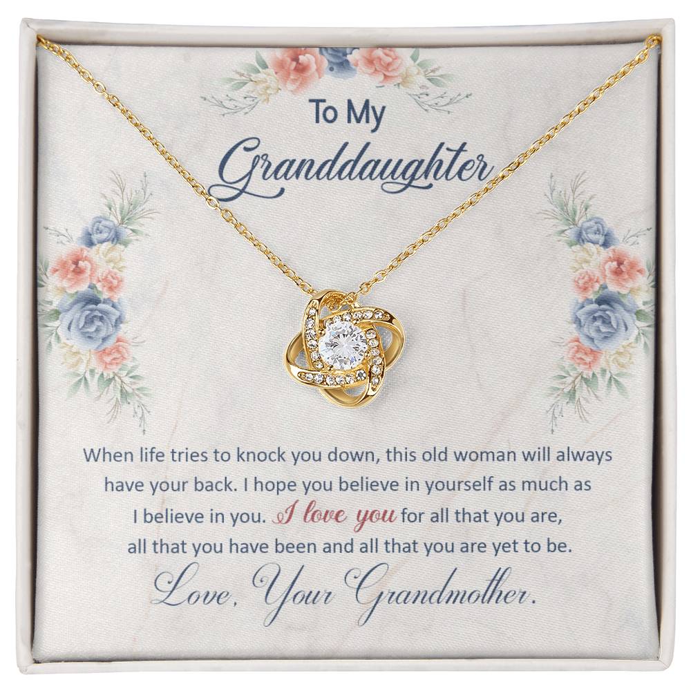 To My Granddaughter, This Old Woman Will Always Have Your Back -Love Knot Necklace - YERTIZZ.COM