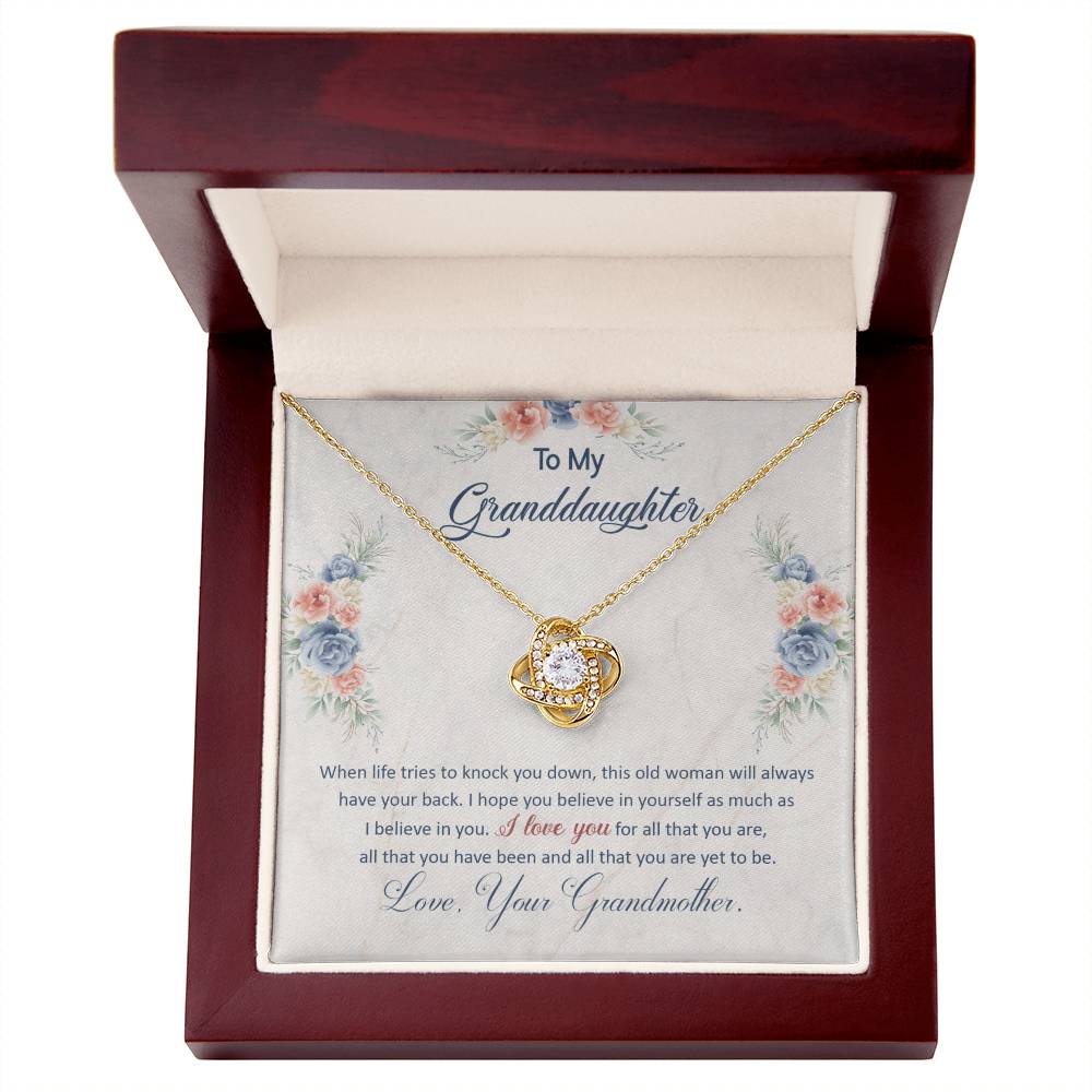 To My Granddaughter, This Old Woman Will Always Have Your Back -Love Knot Necklace - YERTIZZ.COM