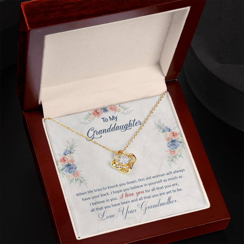 To My Granddaughter, This Old Woman Will Always Have Your Back -Love Knot Necklace - YERTIZZ.COM