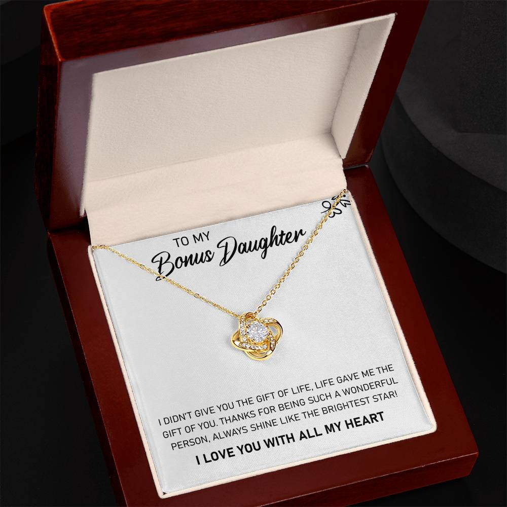 To My Bonus Daughter, Always Shine Like The Brightest Star -Love Knot Necklace - YERTIZZ.COM