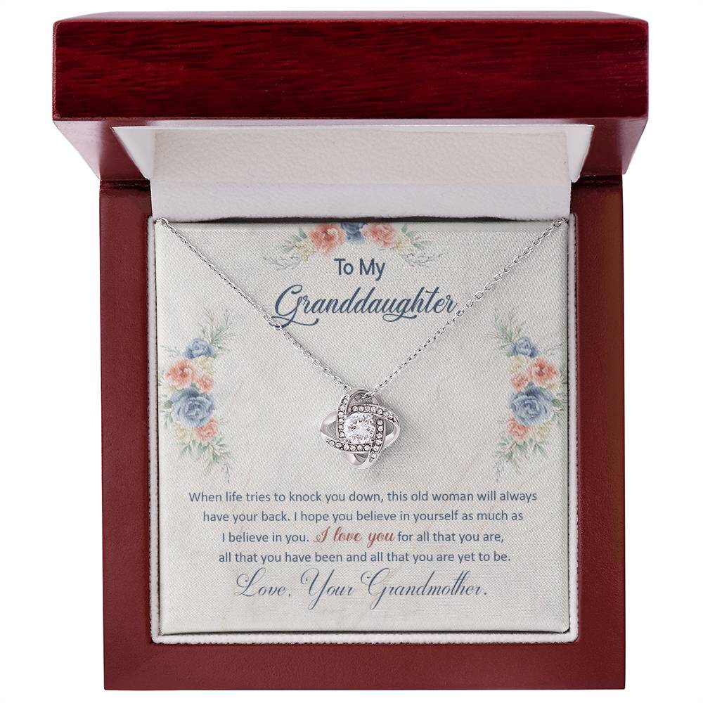 To My Granddaughter, This Old Woman Will Always Have Your Back -Love Knot Necklace - YERTIZZ.COM