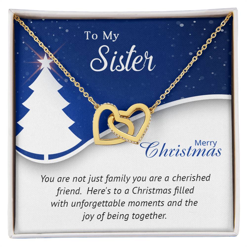 To My Sister - Cherished - Christmas Gift - Interlocking Hearts Necklace