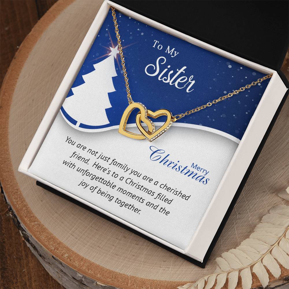 To My Sister - Cherished - Christmas Gift - Interlocking Hearts Necklace