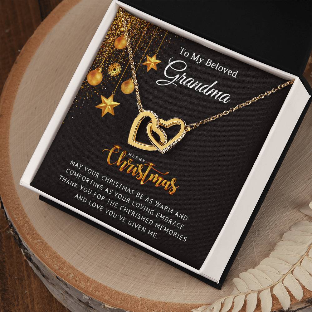 To My Beloved Grandma - Cherished Memories - Christmas Gift - Interlocking Hearts Necklace
